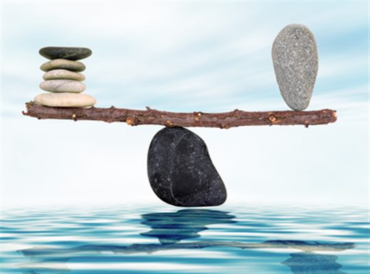 Pierres en équilibre sur un bois évoquant une balance dans un bel équilibre